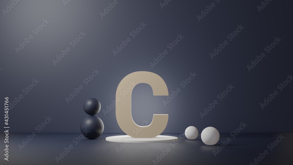 Fototapete c lettering in photo realistic rendering. 3d illustration alphabet with copy space. decoration eleme