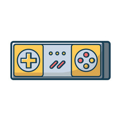 Yellow game joystick icon. Joypad for console, pc and video games. Vector illustration in flat line style.