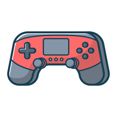 Red game joystick icon. Joypad for console, pc and video games. Vector illustration in flat line style.