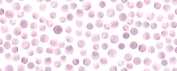 Seamless Watercolour Wallpaper. Pastel Brush Paint Dots Illustration. White Hand Paint Rounds. Cute Watercolor Wallpaper. Art Circles Design. Pink Graphic Spots Background. Watercolor Wallpaper. © Yasna