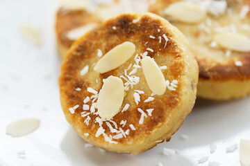 Tofu pancakes in a plate. Vegan food, sugar, gluten and lactose free.