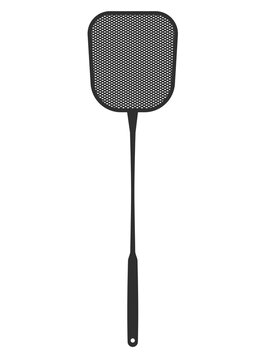 Fly swatter. Black silhouette. Tool for destruction of insects at home. Flat vector icon.
