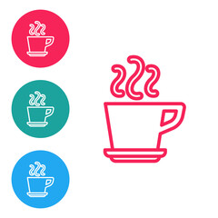 Red line Coffee cup icon isolated on white background. Tea cup. Hot drink coffee. Set icons in circle buttons. Vector