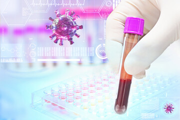covid-19 virus. scientist analyzing of coronavirus with hologram technology in laboratory.