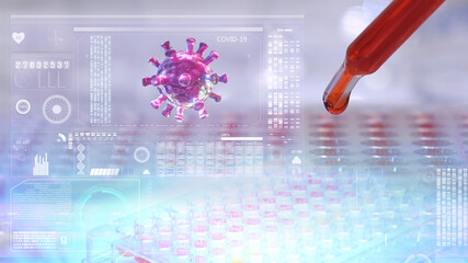 covid-19 virus. scientist analyzing of coronavirus with hologram technology in laboratory.