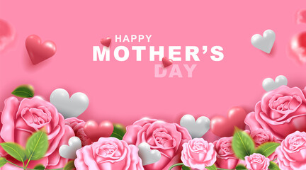 Mother's day greeting card with beautiful blossom flowers background. Concept celebration the holiday of mom.