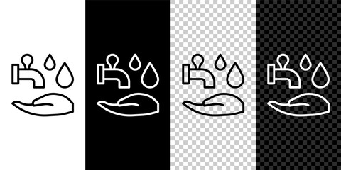 Set line Wudhu icon isolated on black and white, transparent background. Muslim man doing ablution. Vector