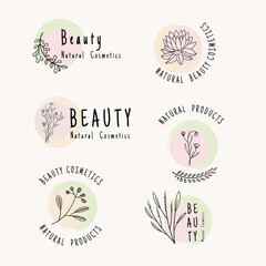 Set of vintage style elements for labels and badges for organic nature cosmetics.