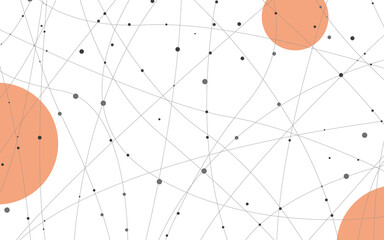 Artistic abstract grey dots with curved lines. White background with orange dots. Vector illustration