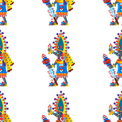 Aztec cacao seamless pattern design. Line art style. Vector illustration.