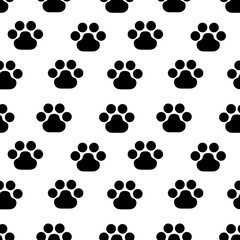 Fototapeta premium Dog paw. Domestic animal seamless pattern design. Vector illustration.