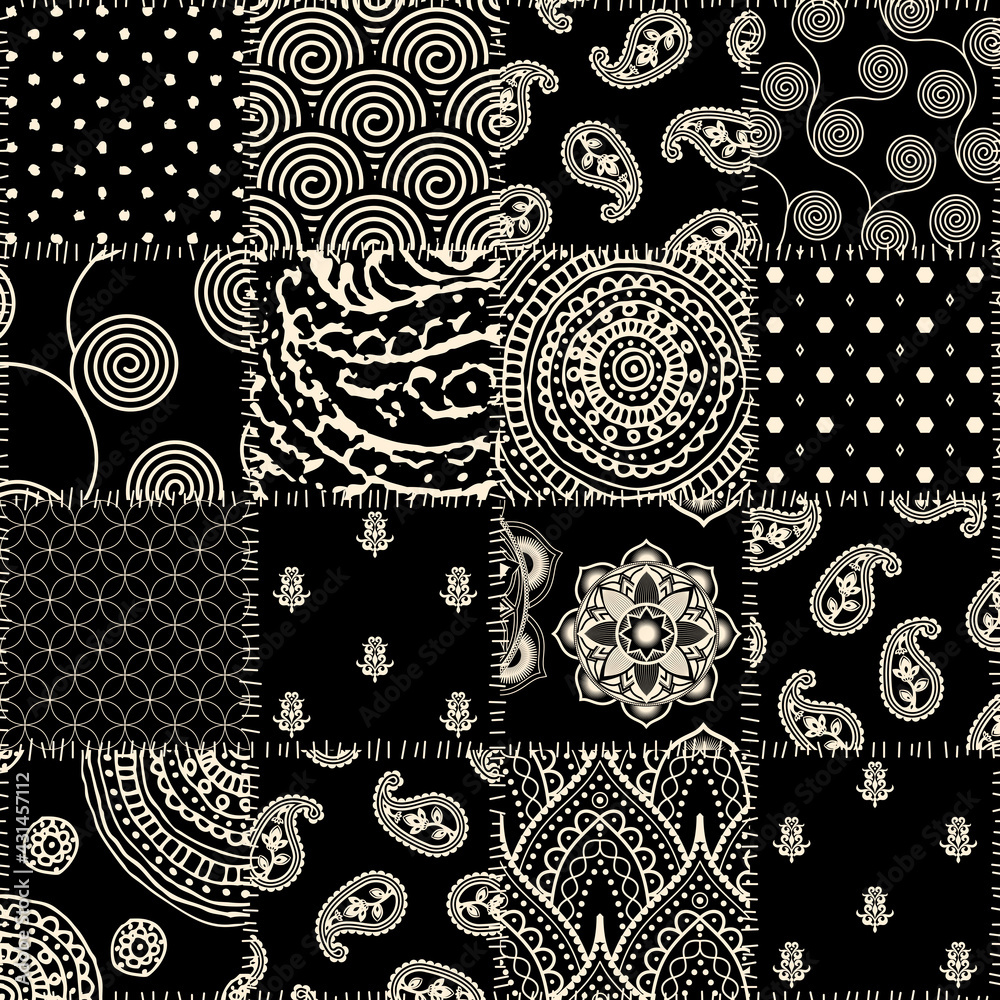Poster Patchwork textile pattern. Seamless quilting design background.