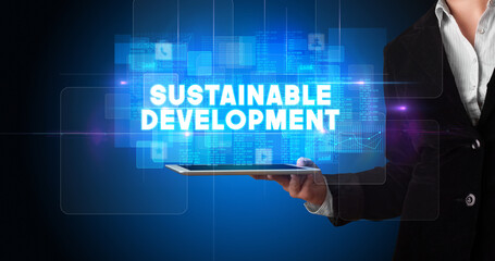Person holding tablet, technology concept