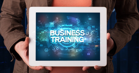 Person holding tablet, business concept