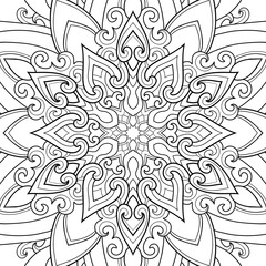 Vintage decorative mandala with floral elements on a white  background. Abstract isolated pattern. For coloring book pages.