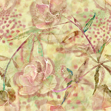 Watercolor seamless pattern with flowers and spotted © Svetlana Yumaguzina