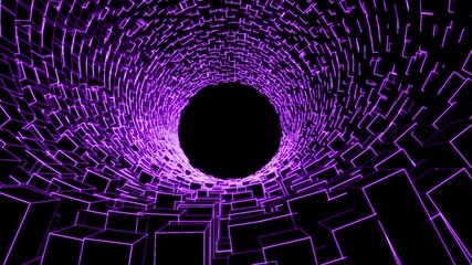 VJ Loop video. 3d round of cubes. round tunnel from a 3d Grid. Сubic round tunnel wire 3D animation
