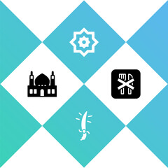 Fototapeta na wymiar Set Muslim Mosque, Arabian saber, Octagonal star and Ramadan fasting icon. Vector