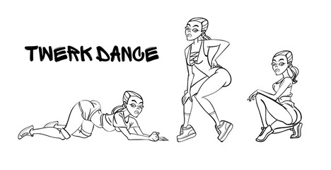 Twerk poster design. Cartoon style girl. Poster for booty dance course or battle.