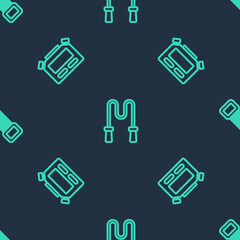 Set line Jump rope, Stopwatch and Chest expander on seamless pattern. Vector