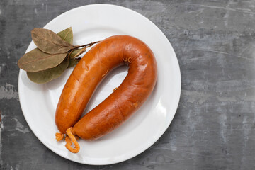 typical portuguese smoked sausage Farinheira on the dish