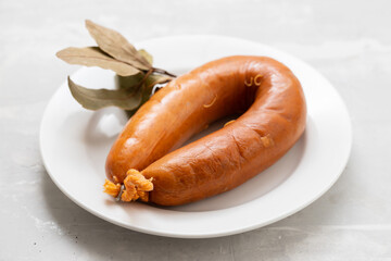 typical portuguese smoked sausage Farinheira on the dish