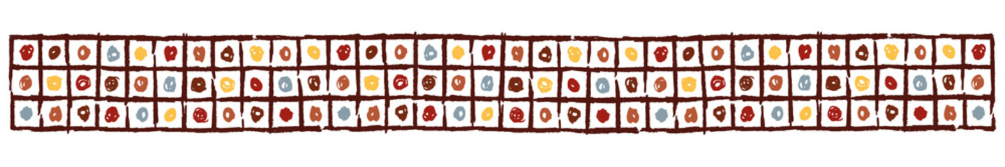 Ethnic border with grid, color. Linear border made in tribal style, made from hand-drawn drawings.