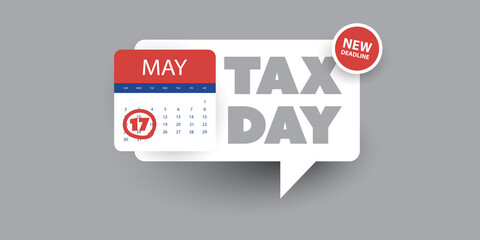 Tax Day Reminder Concept - Calendar Design Template - USA Tax Deadline, New Extended Date for IRS Federal Income Tax Returns: 17 May 2021