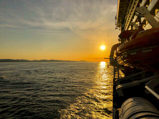 Dream vacation holiday on luxury modern cruiseship or cruise ship liner with breathtaking vessel...