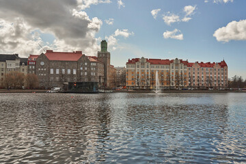 Helsinki. Finland 28 April 2021. Embankment. Herttoniemi. Sunny spring day.