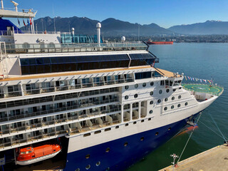 Cruiseship or cruise ship liner Celebrity Millennium in port of Vancouver, BC Canada on sunny day...