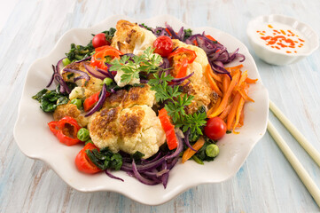fried cauliflower and mixed vegetables