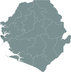 Black highlighted location map of the Sierra Leonean Western Area Urban district inside gray map of the Republic of Sierra Leone