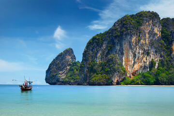 view of limestone island  in adamant sea in thailand