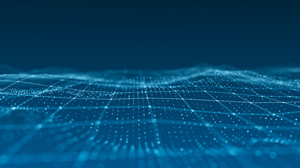 Abstract wave background with dots and lines moving in space. Technology illustration. Futuristic modern dynamic wave. 3d rendering.