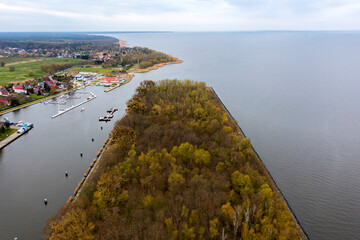 .Photo from a drone on the Polish coast, Szczecin Lagoon, aerial view rural landscape.