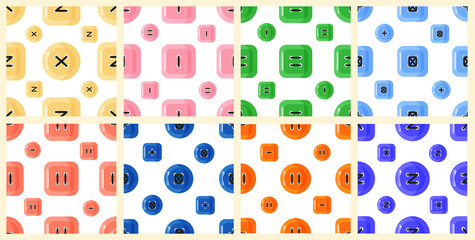 Set of seamless patterns with clothing buttons.