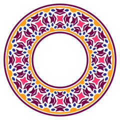 Decorative round ornament. Ceramic tile border. Pattern for plates or dishes. Islamic, indian, arabic motifs. Porcelain pattern design. Abstract floral ornament border
