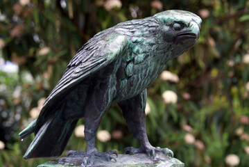 Fototapeta premium Bronze eagle sculpture on top of fountain at city of Zurich. Photo taken April 29th, 2021, Zurich, Switzerland.