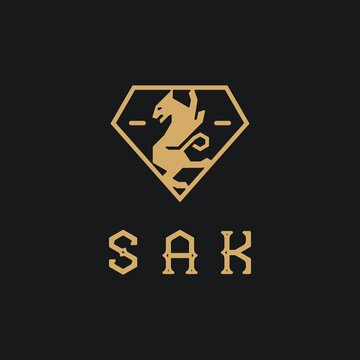 Logo for the ancient historical people 'sak'. Elements: Mythical leopard and diamond figure. Vector.