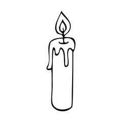 Candle doodle hand drawn illustration. Vector icon isolated on white background.