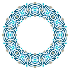 Decorative round ornament. Ceramic tile border. Pattern for plates or dishes. Islamic, indian, arabic motifs. Porcelain pattern design. Abstract floral ornament border