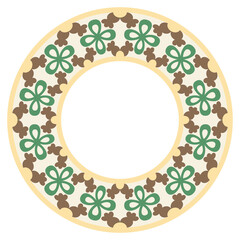 Decorative round ornament. Ceramic tile border. Pattern for plates or dishes. Islamic, indian, arabic motifs. Porcelain pattern design. Abstract floral ornament border