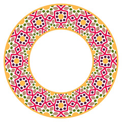 Decorative round ornament. Ceramic tile border. Pattern for plates or dishes. Islamic, indian, arabic motifs. Porcelain pattern design. Abstract floral ornament border