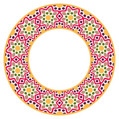 Decorative round ornament. Ceramic tile border. Pattern for plates or dishes. Islamic, indian, arabic motifs. Porcelain pattern design. Abstract floral ornament border