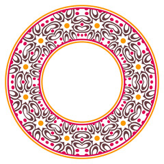 Decorative round ornament. Ceramic tile border. Pattern for plates or dishes. Islamic, indian, arabic motifs. Porcelain pattern design. Abstract floral ornament border
