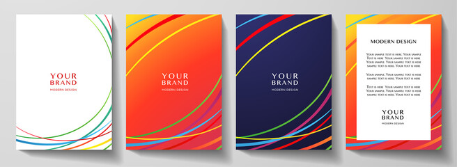Modern creative rainbow cover design set. Abstract wavy colorful line pattern (curves). Creative stripe vector collection for business background, brochure template, booklet page