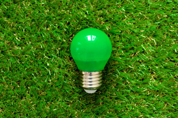 Energy efficient light bulb lying on grass