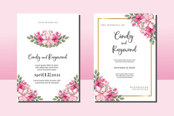 Obraz na płótnie Canvas Wedding invitation frame set, floral watercolor hand drawn Pink Lily Flower design Invitation Card Template
