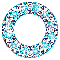 Decorative round ornament. Ceramic tile border. Pattern for plates or dishes. Islamic, indian, arabic motifs. Porcelain pattern design. Abstract floral ornament border